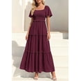 thumbnail image 6 of PRETTYGARDEN Summer Dresses for Women Boho Swiss Dot Smocked Square Neck Short Sleeve Spring Wedding Guest Maxi Dress, 6 of 9