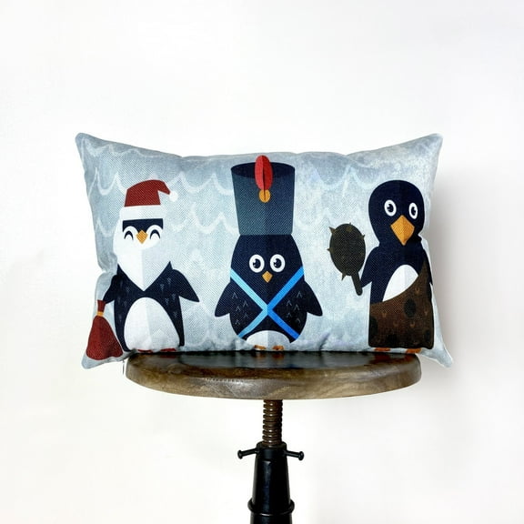 Penguin Fun Lineup Pillow Cover | Home Decor | Christmas Pillow | 18 x 12 | Penguin Decor | Christmas tree | Christmas Gifts | Room Decor