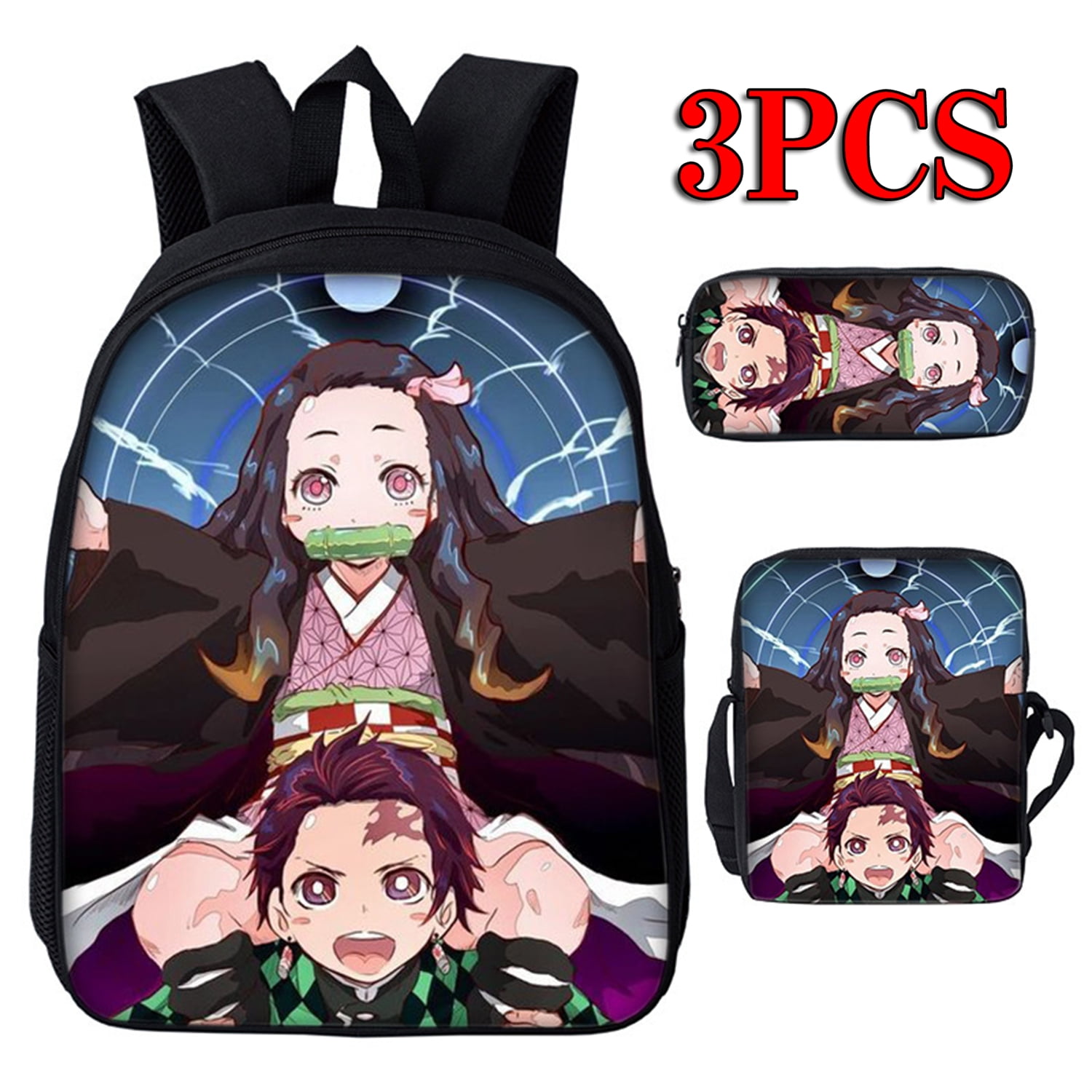 3Pcs/Set Anime Laptop Schoolbag Slant Demon Slayer Backpack Creative Super  Anime 3D Printed+Shoulder Bags with Pencil Case Back to School Gifts 