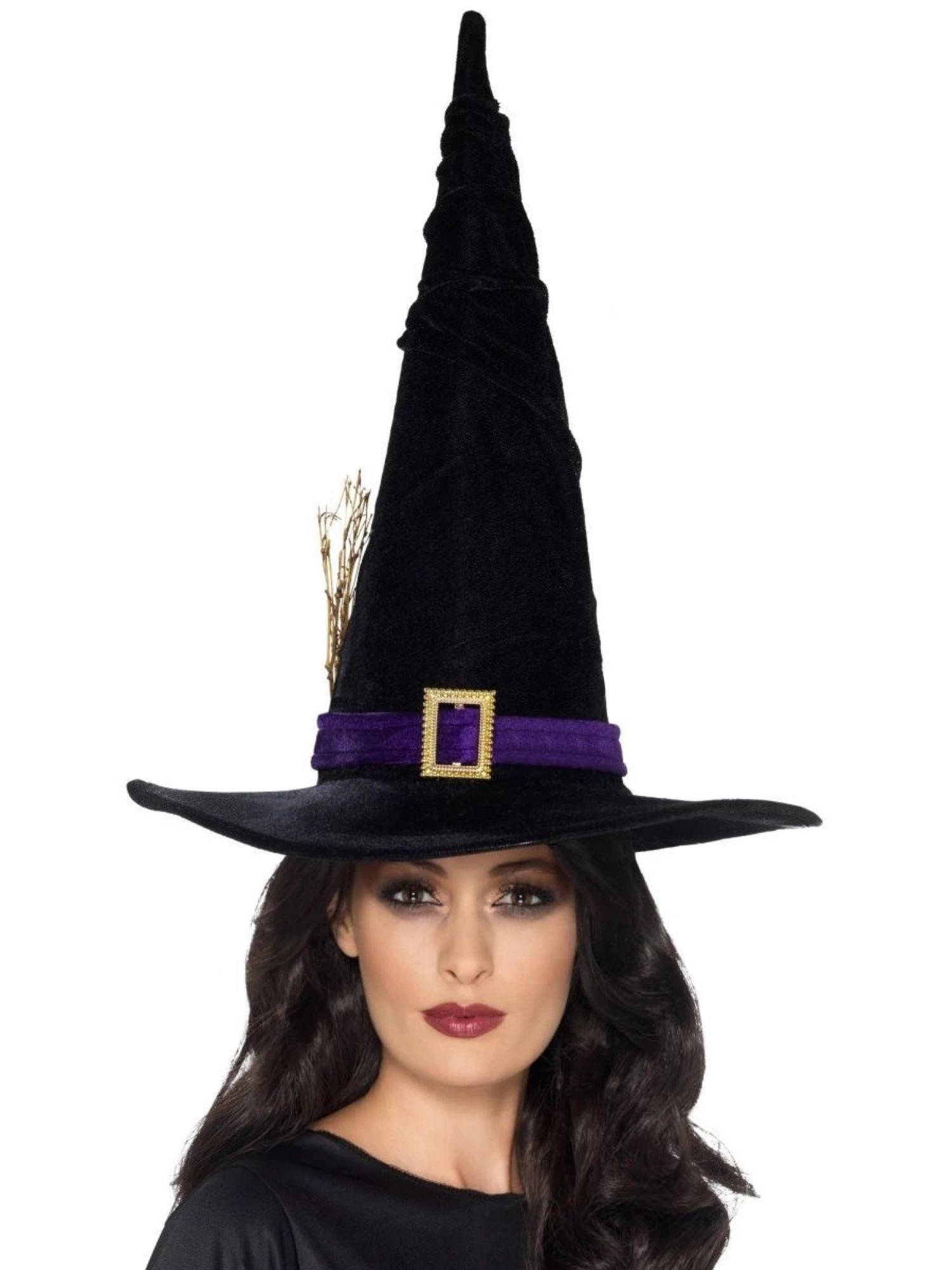 40" Black and Purple Witch Hat with Buckle Women Accessory
