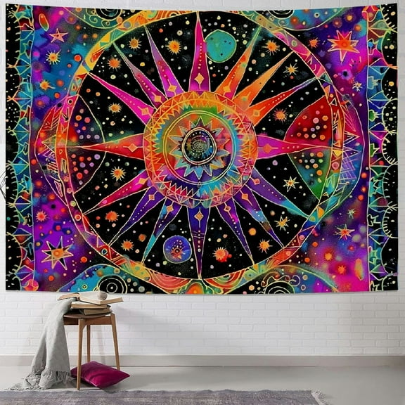 Fenyluxe Sun and Moon Tapestry Neon Hippie Bohemian Tapestries for Bedroom Aesthetic Purple Celestial Tie Dye Tapestry Wall Hanging for Living Room Dorm  40x30inch