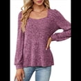 thumbnail image 2 of Blusa de Punto Acanalada de Larga para Mujer, Holgada, Suave, , con Cuello Cuadrado, Informal, Tipo Suéter. Rojo Púrpura S, 2 of 10