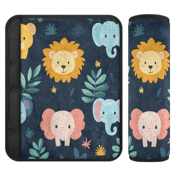 Car Seat Strap & Belt Covers - Flannel Material, Velcro Design, All-Season Use, 2-Piece Set (S&M Sizes)，Cute Cartoon Animal