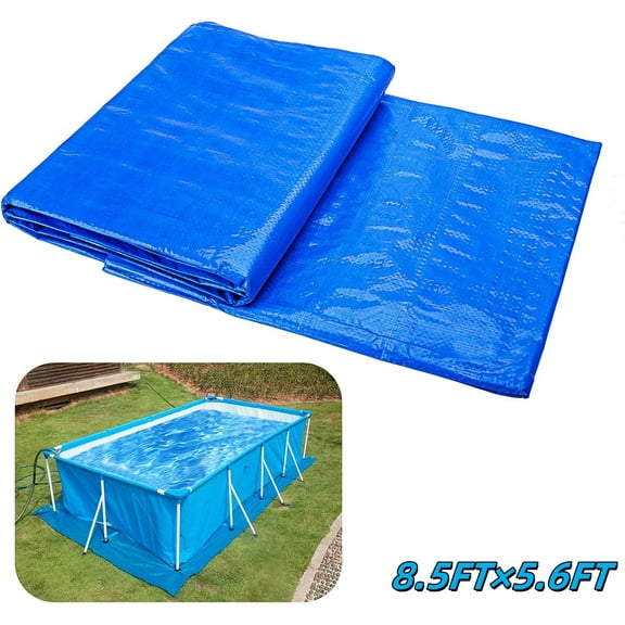 8.5 x 5.6 Ft Swimming Pool Ground Cloths- Rectangular Waterproof PE Swimming Pool Liner Pad for Protect Above Ground Pool Prevents Punctures Pool Tarp