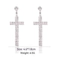 thumbnail image 3 of Pendientes colgantes con forma de cruz de diamantes de imitación para mujeres y niñas, chapados en plata, con circonita cúbica, delicados y ligeros, 3 of 5
