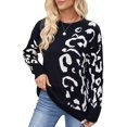 thumbnail image 2 of Women Long Sleeve Sweater Fall Casual Crew Neck Knit Tops Leopard Print Cute Loose Pullover Jumper Black M, 2 of 9