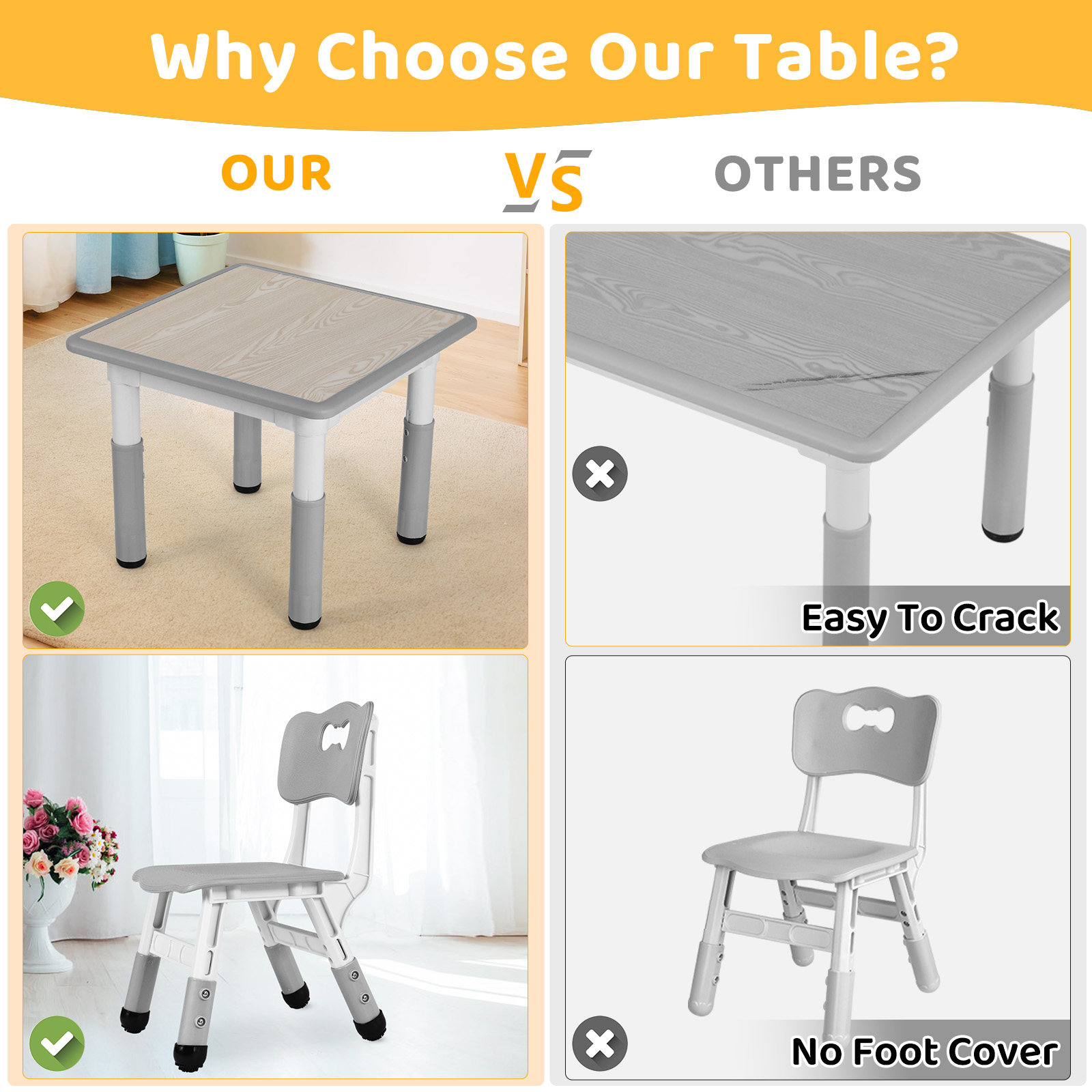 Arlopu Kids Table and 4 Chairs Set, Gray photo 8