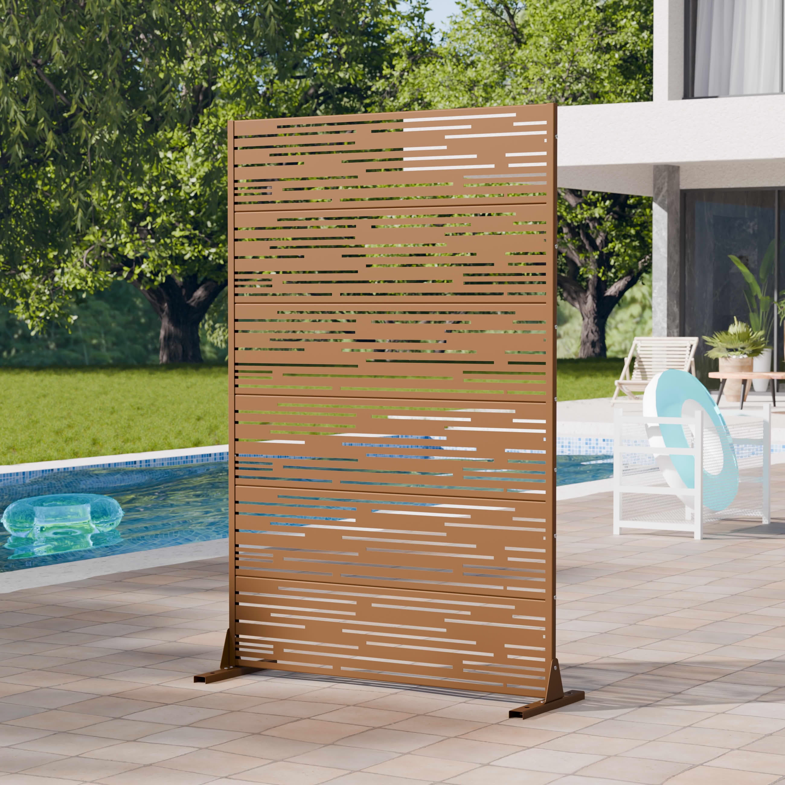 MAYEERTY 2-Piece Outdoor Metal Privacy Screen 6ft × 4ft Brown, 6-Panel Light & Shadow Pattern, Rust-Resistant for Garden