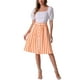 thumbnail image 2 of Falda Midi A-Line de Rayas para Mujer INSPIRE CHIC con Cintura Alta Elástica y Cierre de Botón en Color Naranja, 2 of 6