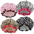 thumbnail image 1 of Gorro de ducha para mujer de 4 piezas, elástico y reutilizable, gorros de baño para el cabello con protección del medio ambiente, gorro de baño de doble capa impermeable, 1 of 5