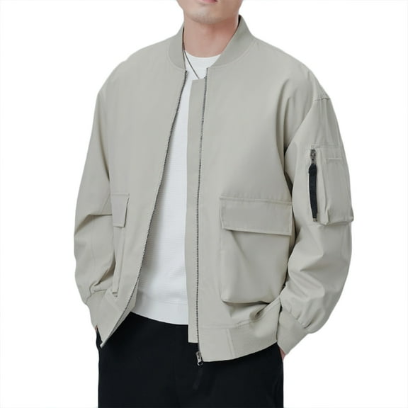 Xzbqbs Bomber Jacket Men Casual Zip-Up Baseball Collar Workwear Jacket Fashion Lightweight Loose Solid Flight Jacket Big and Tall