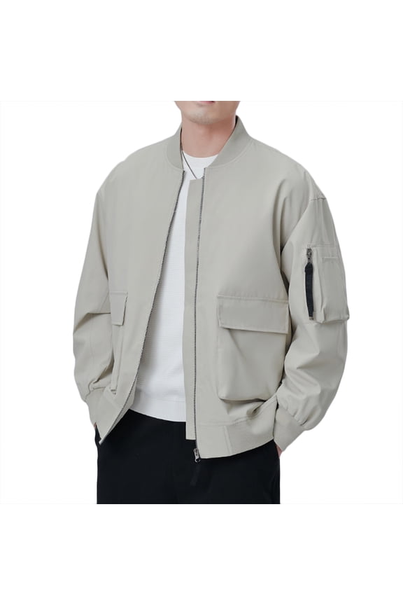 Teens Oversized Work Jacket Casual Utility Bomber Collar Loose Fit Polyester Youth Outerwear