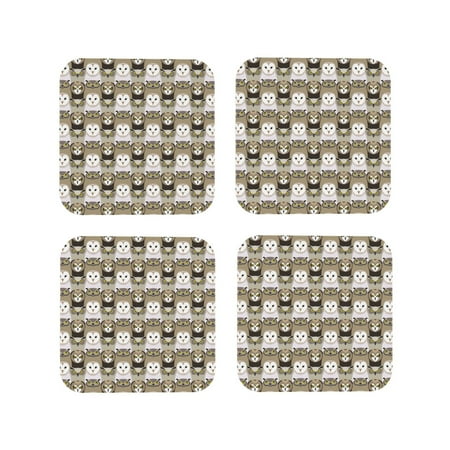 

Leather Coasters Set of 4 - Owl Pattern Print Lightweight Non-Slip Drink Coasters for Desk Anti-Scalding Desk Cup Coasters for Office Table Decor Square
