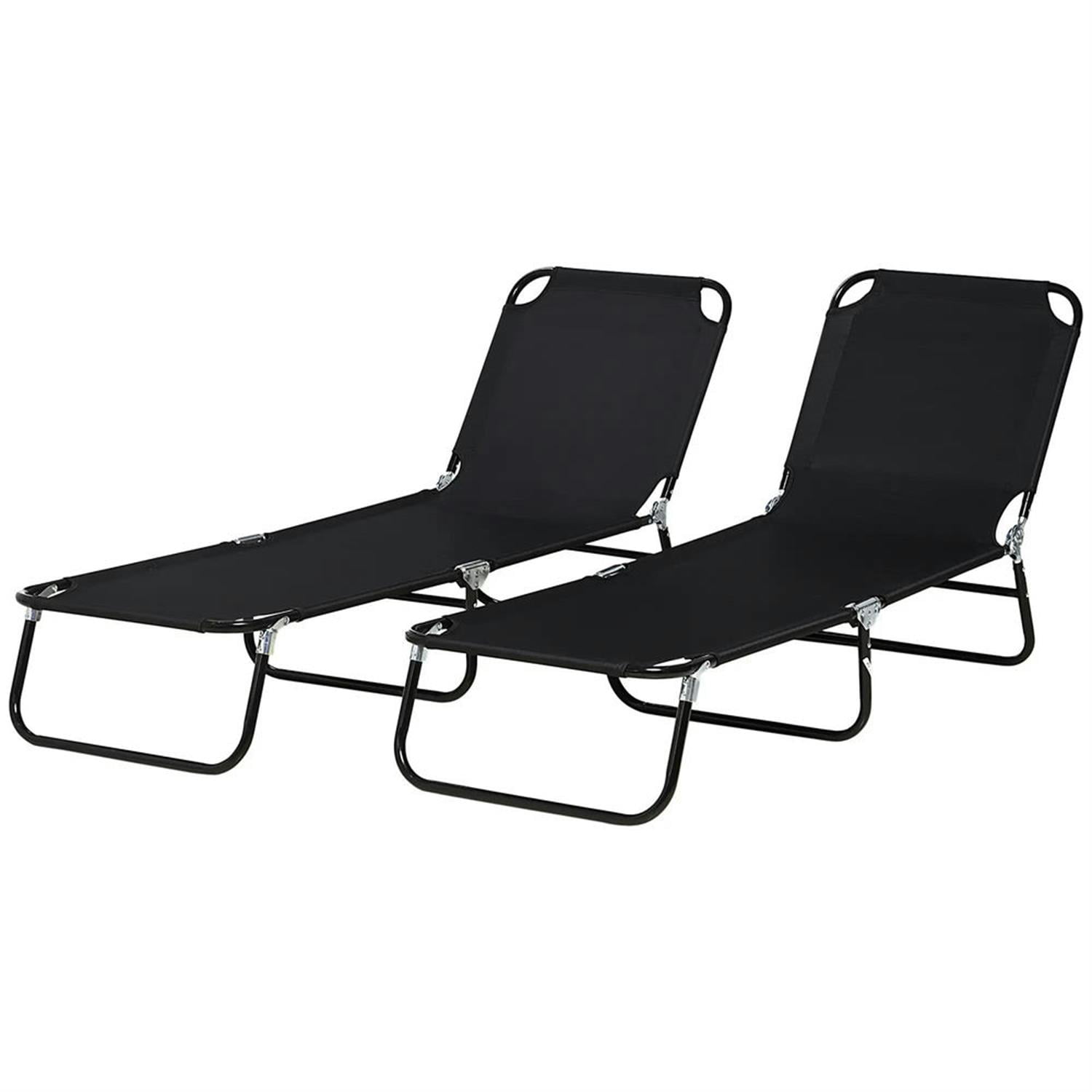 Demi Bonn 2-Piece Outdoor Collapsible Chaise Loungers with Steel Frame, 5-Position Reclining Folding Beach Chairs for Yard, Patio, Black