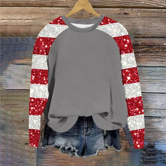 ZRGHAOYLQ Women's Long Sleeve Sequin Sweatshirt Colorblock Christmas Crewneck Sweatshirts Plus Size Christmas Shirts for Christmas Gifts Fall Winter Raglan Sleeve Pullover Tops