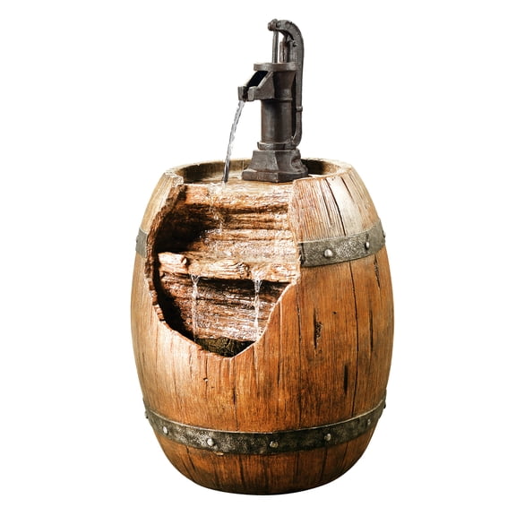 Teamson Home Vintage Barrel Water Pump Outdoor Waterfall Fountain