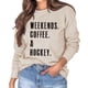 thumbnail image 3 of Sudadera informal holgada, cuello redondo, mangas largas, estampado de letras, color arena, talla S, para mujer, primavera/otoño, 3 of 5