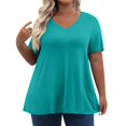 thumbnail image 2 of ADSSDQ Summer Plus Size Tops Short Sleeve Shirts Workout Tops For Women V-Neck Blouses 2024 Y2K Plain Tshirts Teen Girl Clothes Athletic Womens Fall Fashion Green L, 2 of 7