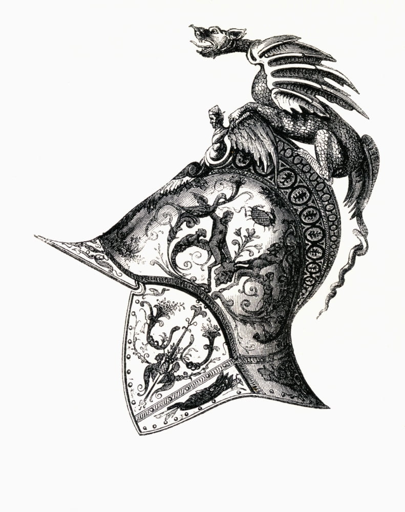 Damascened Helmet Of King Francis I Of France By Filippo Negrolo Of Milan 16Th Century From Handbook Of The Arts Of The Middle Ages And Renaissance Published London 1855 Canvas Art - Ken Welsh Design