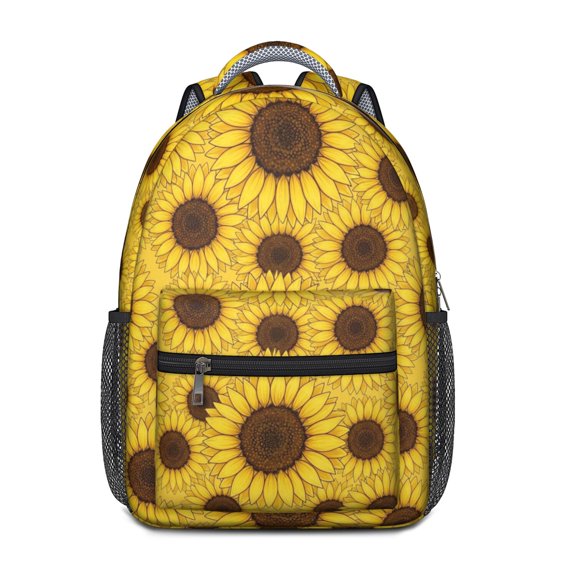 Sunflower Yellow Pattern Backpack for School, Cute School Bag with Adjustable Shoulder Straps and Padded Back, 15.3"x11"x6.7"
