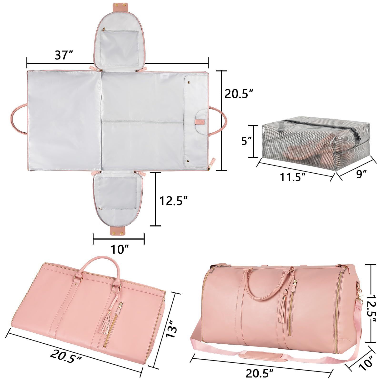 Large Portable Folding Women's Garment Bag for Travel, Carry On Garment Bag,3 in 1 Hanging Suitcase Suit Weekender Travel Bag