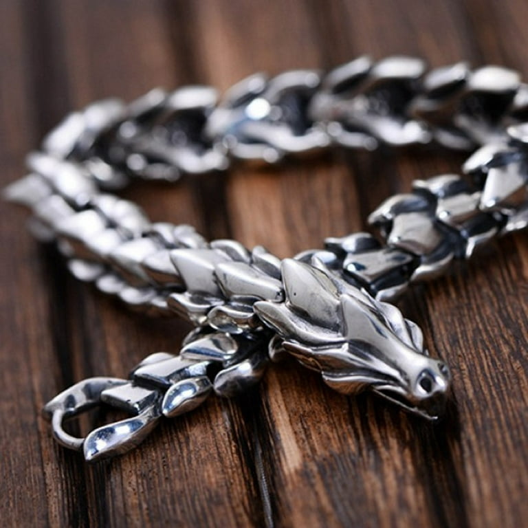 Men's Sterling Silver Bracelet, 'Silver Dragon