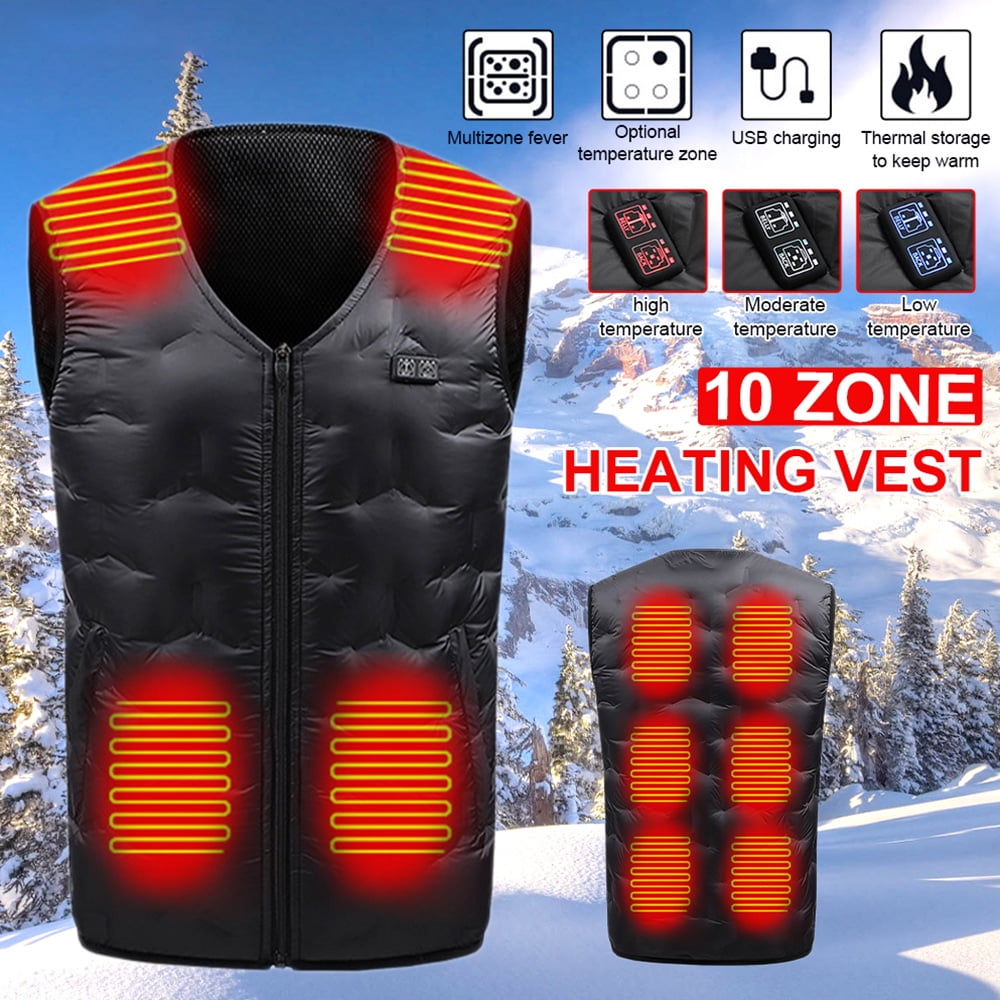 USB Charging Electric Heated Body Warmer Dow Vest Full Zipper Slimerence Heated Vest Heating Warm Clothing For Outdoor Camping,Cycling Skiing 