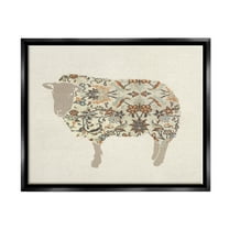 Stupell Industries Traditional Floral Pattern Sheep Animals & Insects Painting Black Floater Framed Art Print Wall Art, 21 x 17