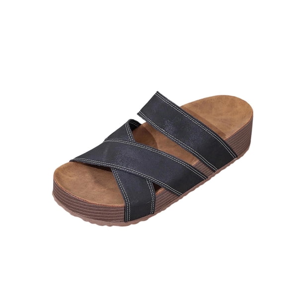 Xfvqtps Womens Wedge Slide Sandals Clog Crisscross Strap Thick Sole Sandals for Women Summer Casual Walking Shoes