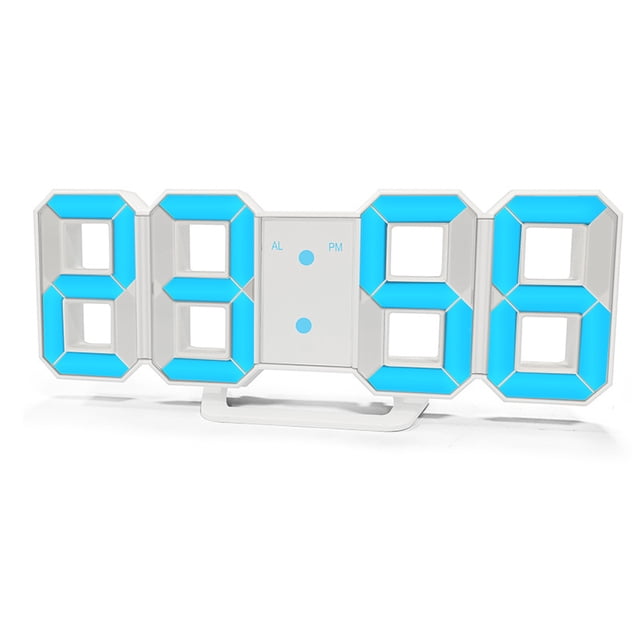 Reloj LED 3D, reloj de pared reloj despertador digital reloj de mesa electrónico reloj despertador de pared brillantes relojes colgantes, pantalla de 12/24 horas, para la oficina de la sala de estar del dormitorio (azul) oso de fresa Electrónica