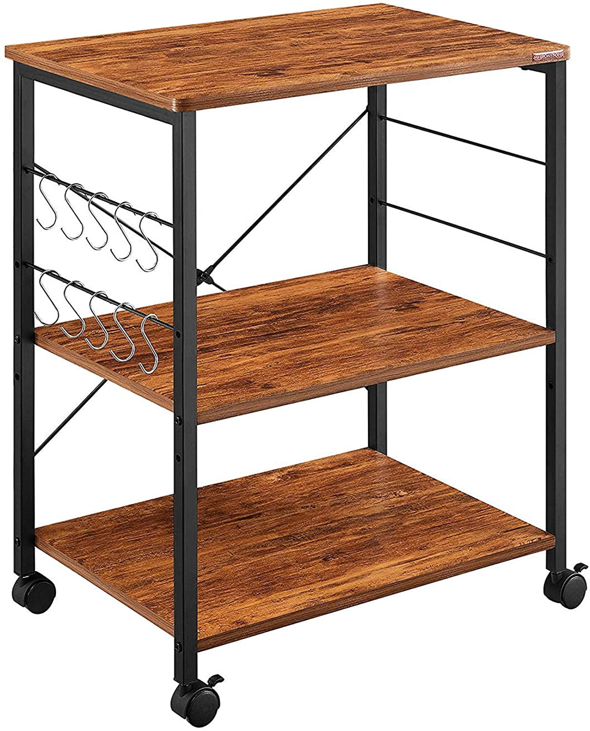 Rustic Brown Storage Cart Workstation Shelf SUR-SOUL 3-Tier Industrial Kitchen Bakers Rack Utility Microwave Oven Stand Microwave Stand Spice Wine Organizer
