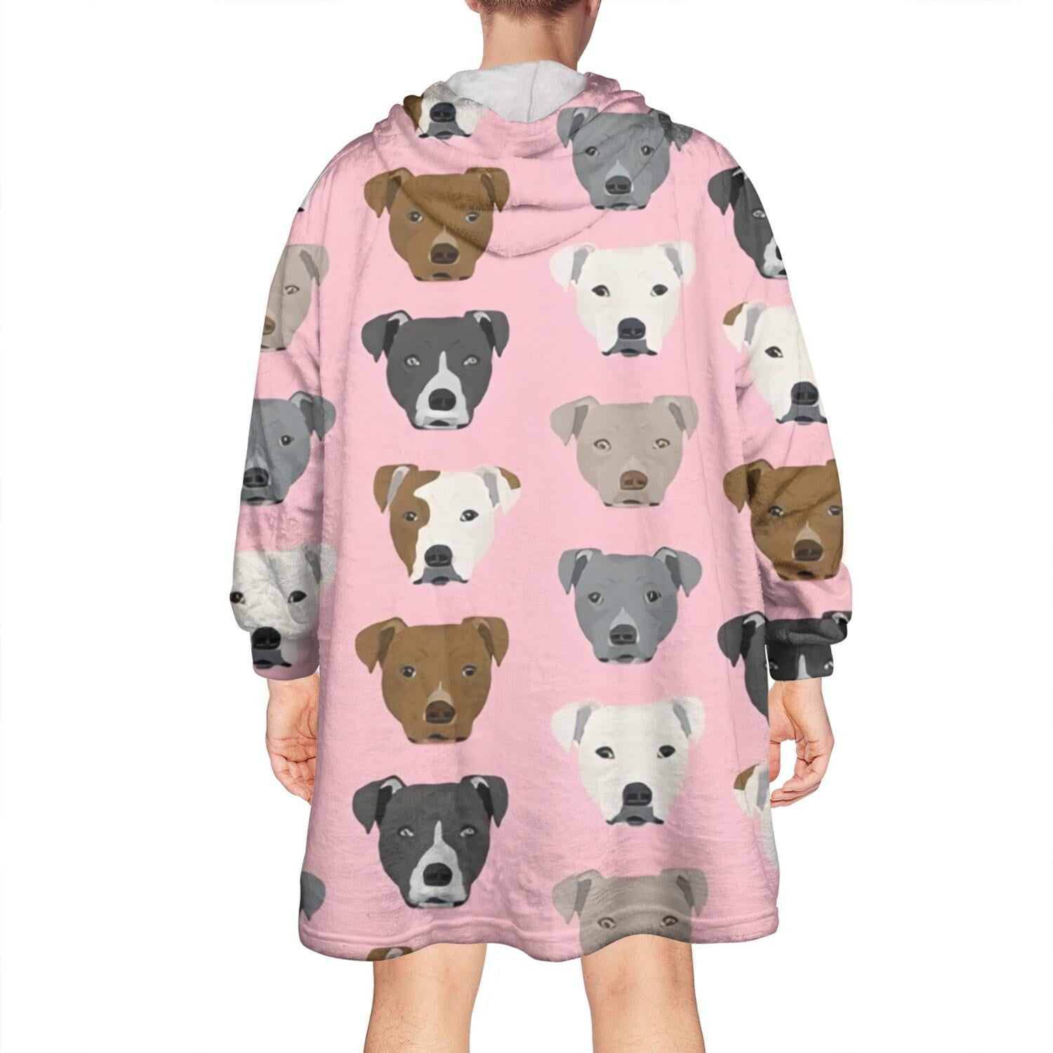 Wearable Oversized Blanket,Pit Bull Terrier Wearable Blanket Hoodie for Adults,Cozy Hooded Blankets with Super Pockets,Super Warm Fuzzy Pullover for Women & Men