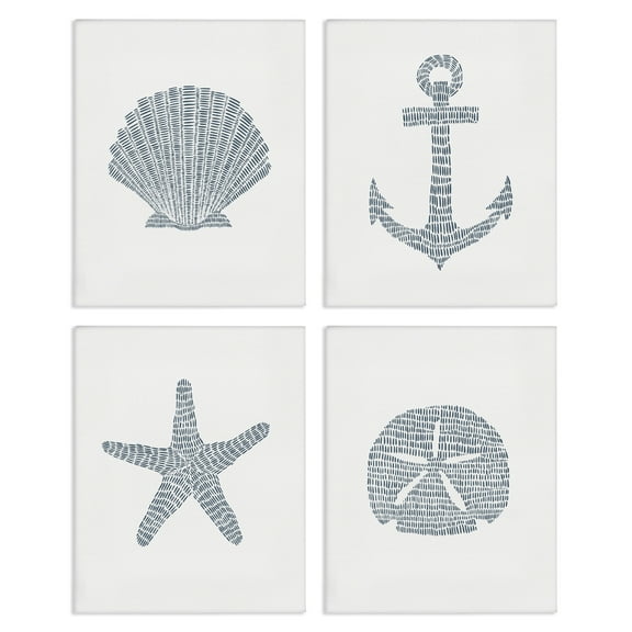 Stupell Industries Minimal Shells & Anchor Nautical & Beach Painting Wrapped Canvas Art Print Wall Art, 14 x 11, Set of 4