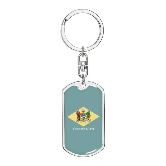 DelawAre State Flag Keychain Dog Tag Stainless Steel or 18k Gold