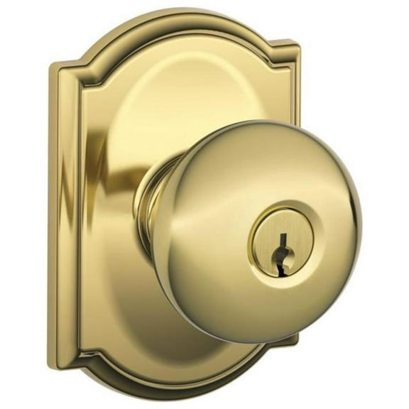 Schlage F51-Ply-Cam Plymouth Keyed Entry Door Knob Set - Brass