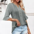 thumbnail image 3 of Your-Sty Women's V Neck Flare Short Sleeve Shirts Pleated Button Down Summer Causal Tops, Lightweight & Dressy for 2025 Trends, 3 of 9