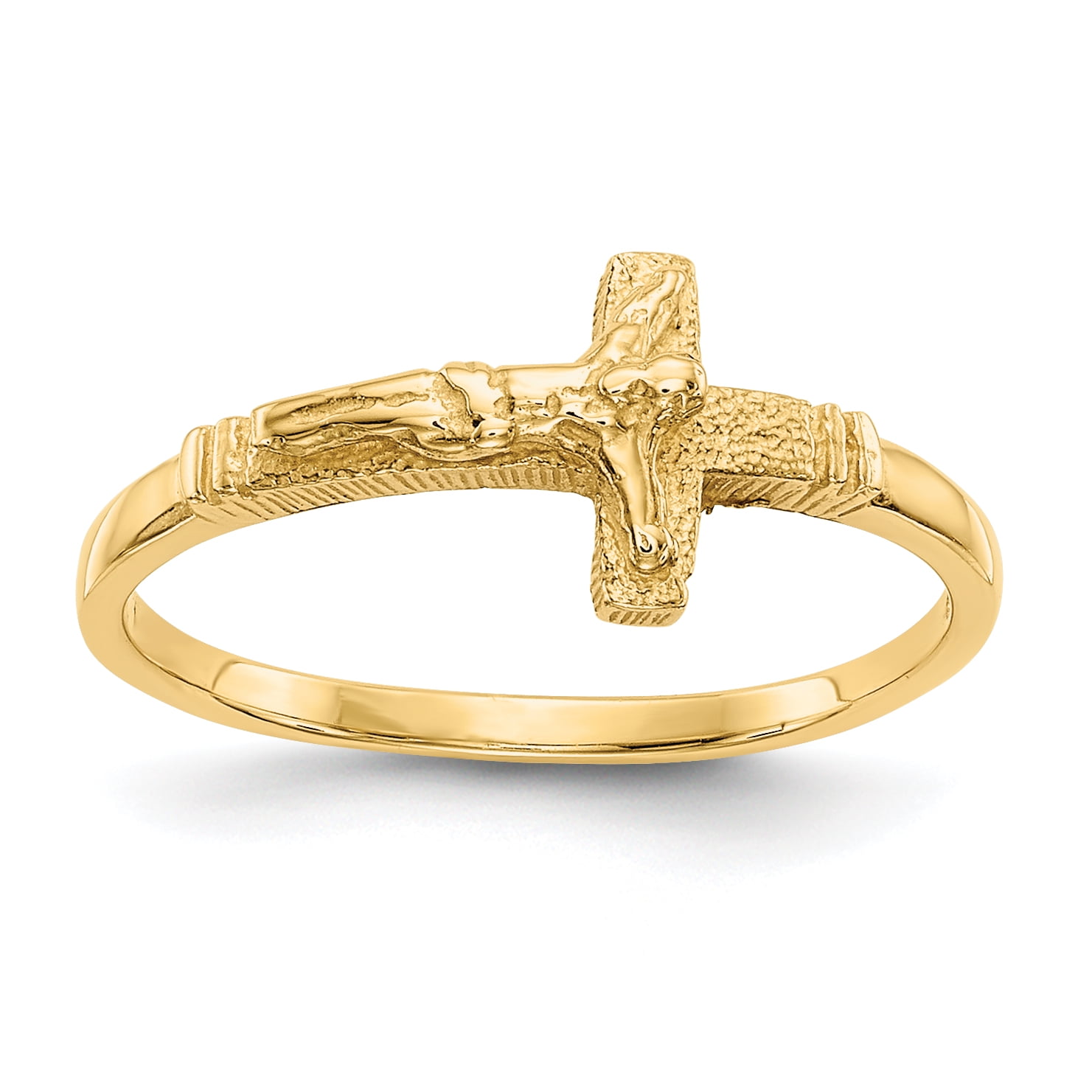 Two-Tone Solid 10k Yellow and White Gold Textured Horizontal Crucifix Ring 