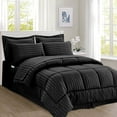 thumbnail image 2 of Elegant Comfort 8-Piece Dobby Stripe Bed-in-a-Bag Comforter Set, Includes 4pc Smart Sheet Set, Bed Skirt, Comforter, Matching Pillowcases, and Shams - Twin/Twin XL, Black, 2 of 5