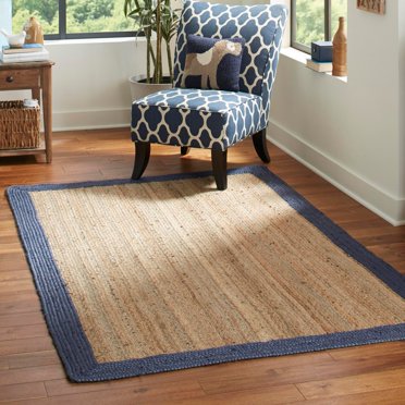 Unique Loom Braided Jute Collection Area Rug - Goa (8' x 10' Rectangle Natural/Navy Blue)