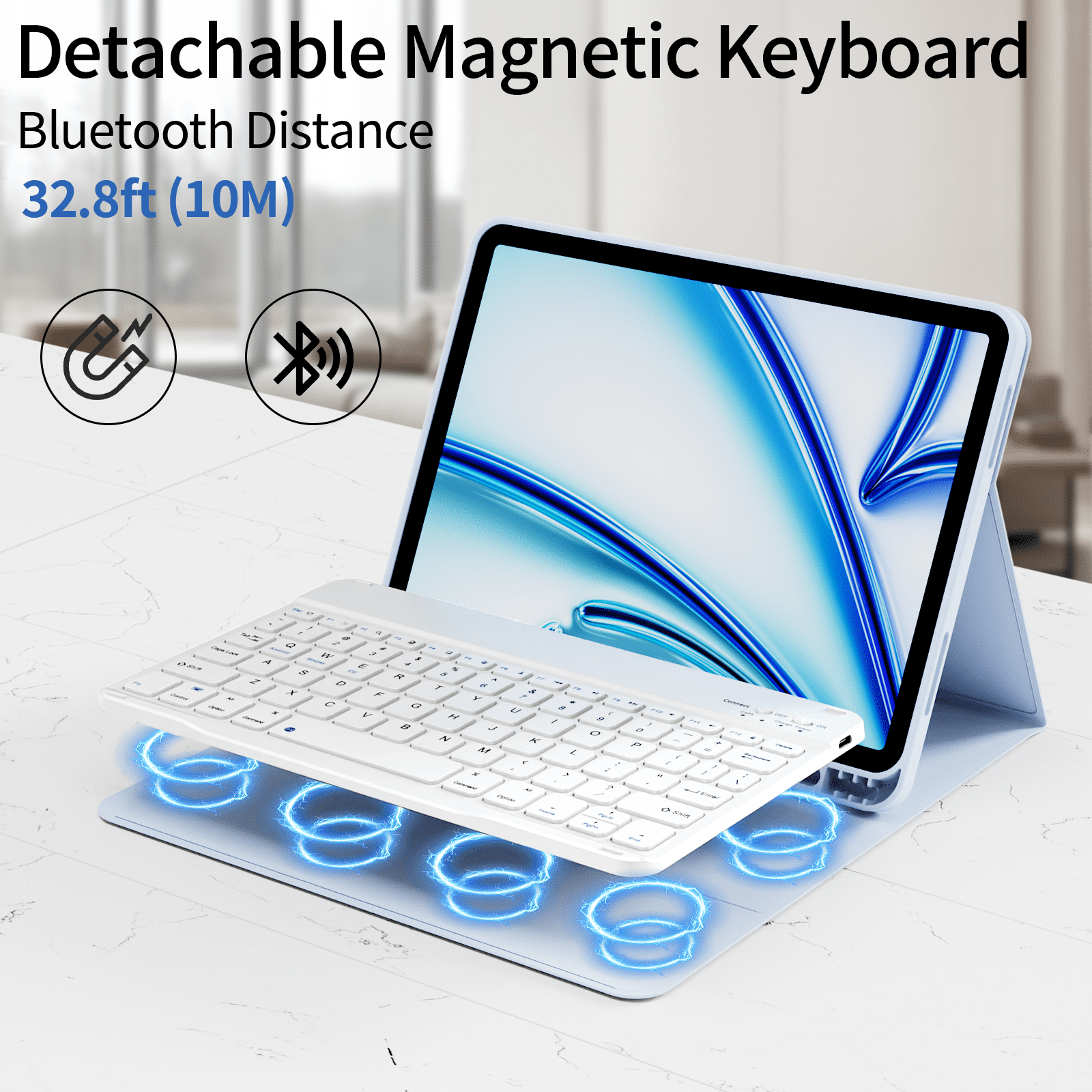 KVTVOU Keyboard Case for iPad Air 11 inch M2/M3 (2024/2025), iPad Air 5th/4th Generation (2022/2020) 10.9 inch, Detachable Wireless Bluetooth Keyboard, Stand Folio Cover with Pencil Holder,Blue