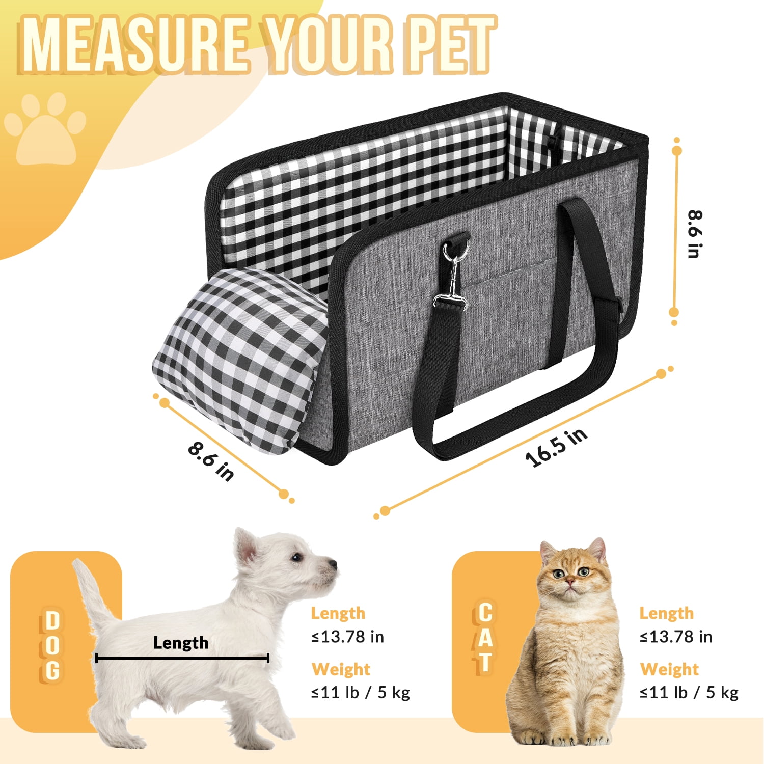 AUTOWT Console Dog Car Seat, Booster Seat with Safety Belt and Soft Cushions, Portable Carrier for Dogs up to 11lbs