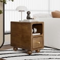 thumbnail image 3 of Solid Wood Nightstand, Narrow Night Stand with Drawers, Walnut Mid Century Modern Nightstand, Small Beside Table with Open Storage Shelf for Bedroom (10 inch), 3 of 7