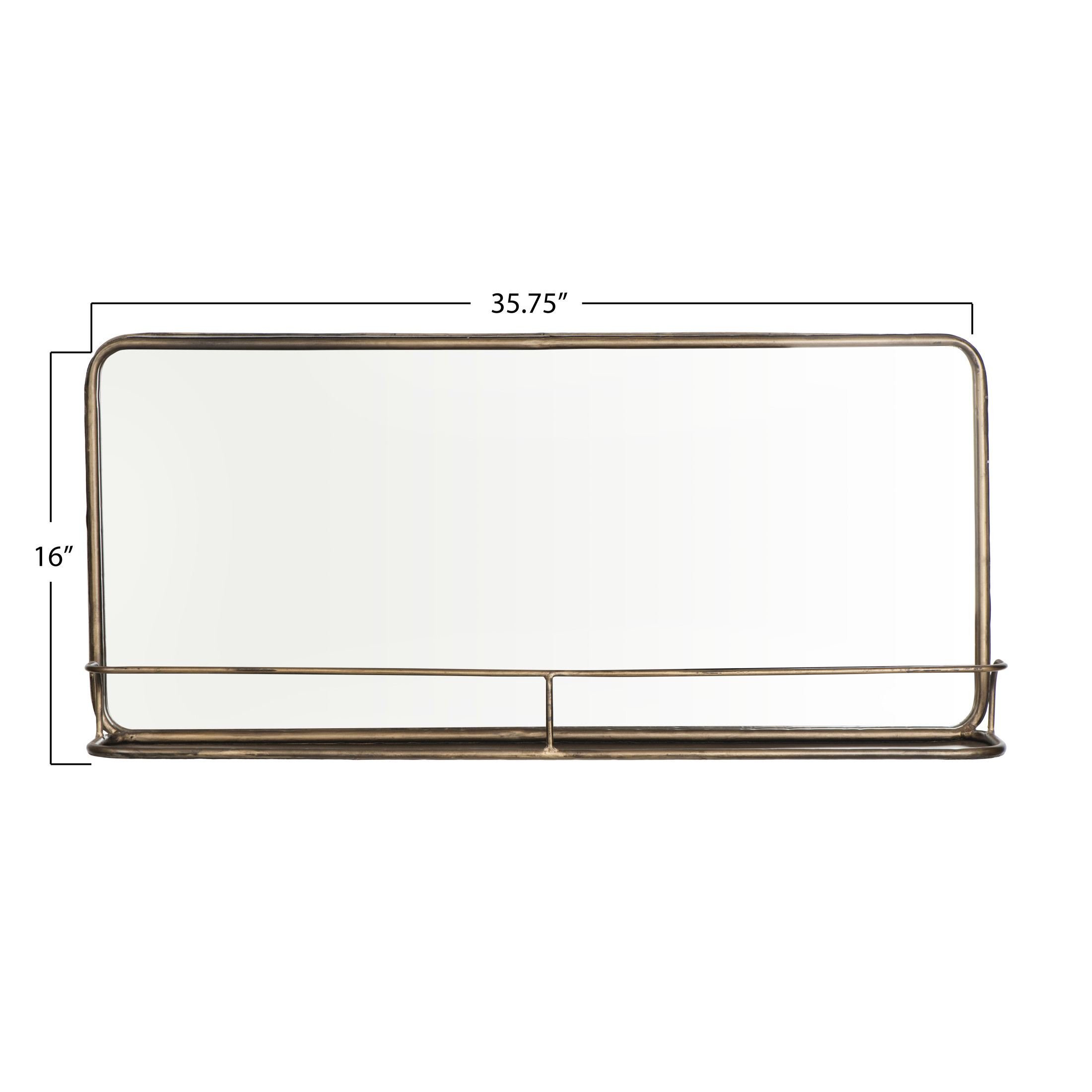 Creative Co-Op Wide Metal Framed Wall Mirror with Shelf, Brass