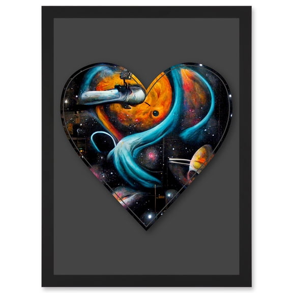 Symbol Heart Love Space Trippy Cosmos Decorative Graffiti Mural Alphabet Initial Stencil Artwork Framed Wall Art Print A4