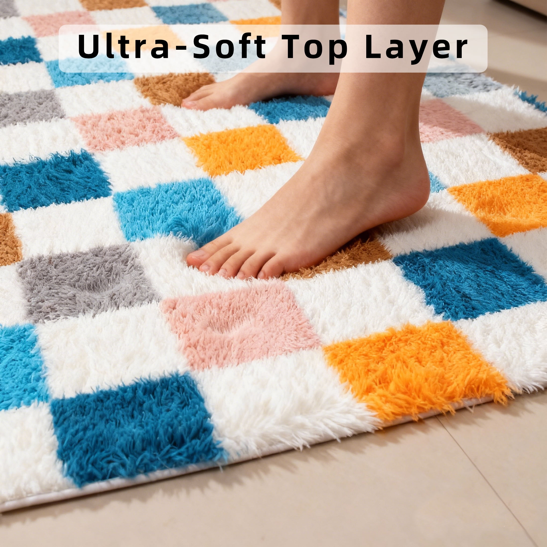 Area Rugs for Livingroom Bedroom, 4' x 6' Soft Fluffy Shag Indoor Floor Carpet for Living Room Bedroom Dining Room Office Home Decor, Colorful