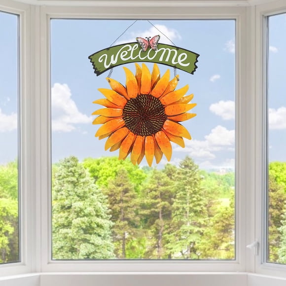 Sunflower Front Door Decor Handcrafts Vintage Metal Butterfly Sunflower Welcome Sign Front Door Decor Hanging Outdoor Wreath Decorative Door Porch Bar Cafe Shop Store Home Porch Wall Art