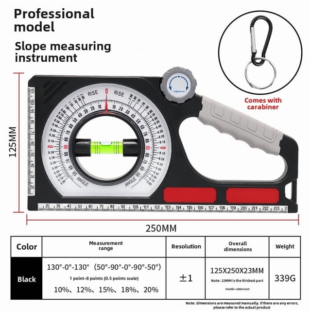 Cassilo Professional Magnetic Slope Gauge - Precision Angle Measuring Tool for Engineering & Home Improvement, Durable Black Slope Meter with Strong Magnet Adhesion for Metal Surfaces, Efficient &