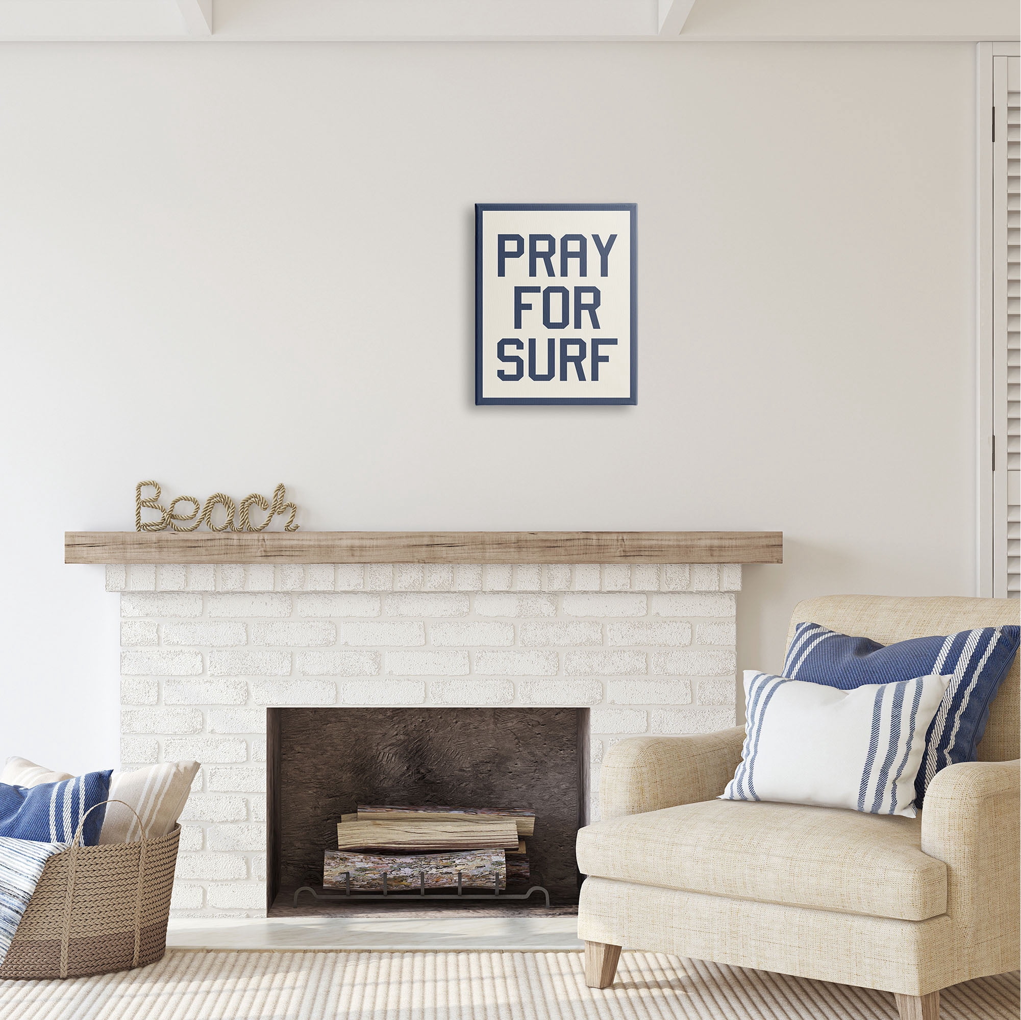 Stupell Industries Pray for Surf Phrase Nature Painting Gallery Wrapped Canvas Print Wall Art, 16 x 20
