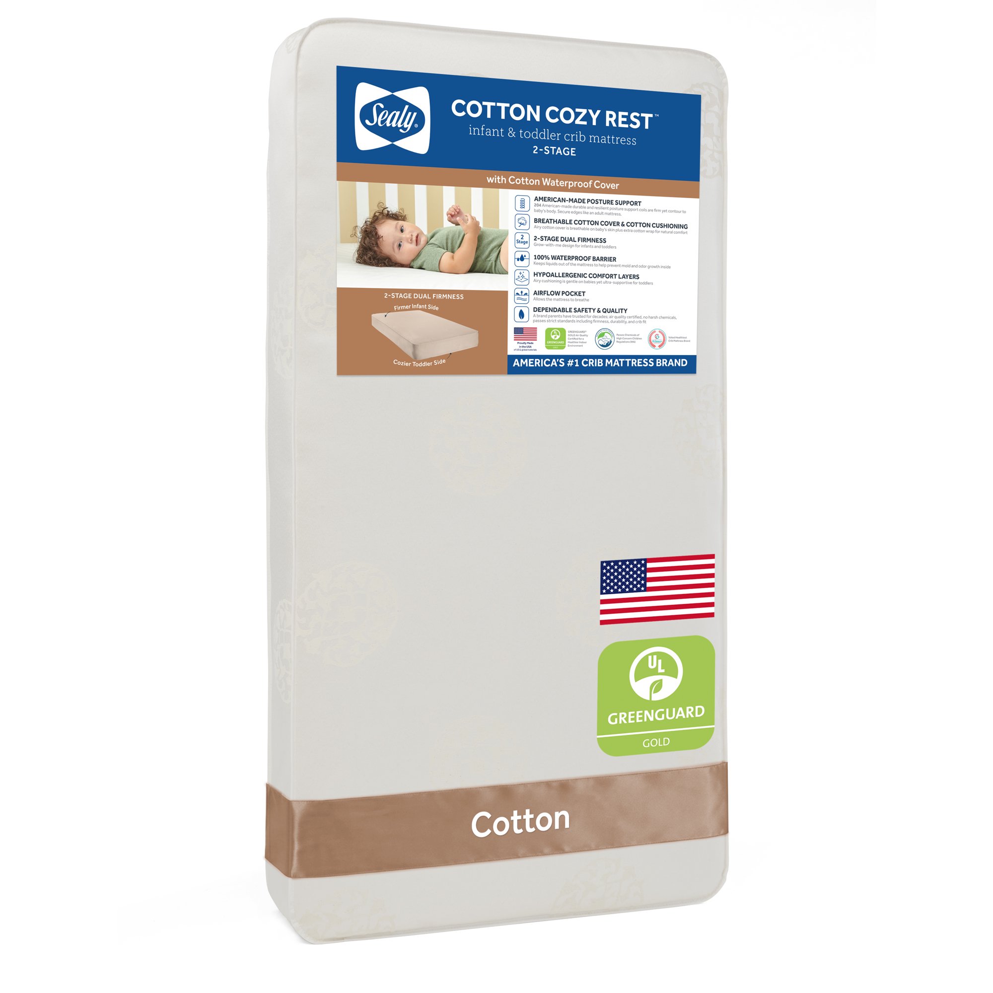 Sealy Cotton Cozy Rest 2-Stage Crib Mattress and Toddler Mattress