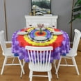 thumbnail image 2 of Rainbow Tie Dye Mandala Pattern Round Tablecloth 60"x60",Wrinkle Wipeable Table Cloth for Kitchen Dining Room Picnic Patio Party, 2 of 6